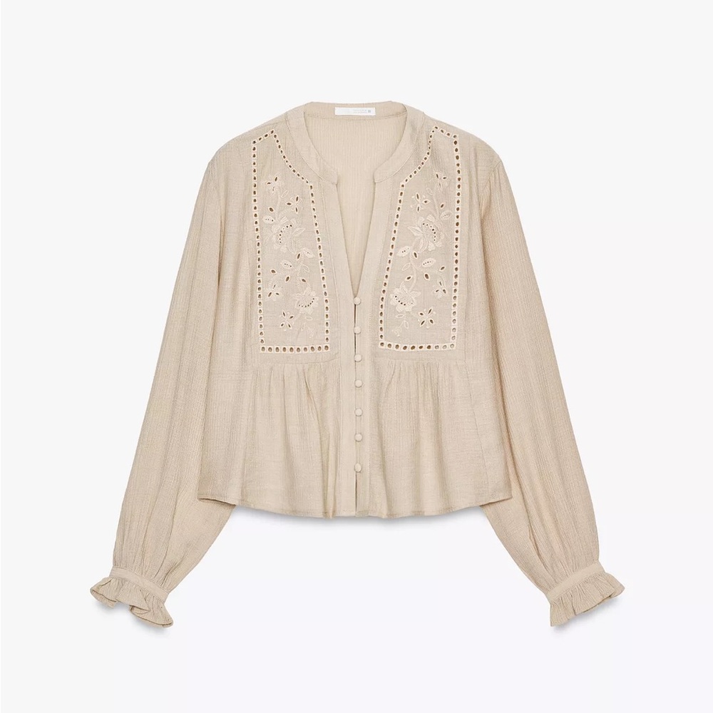 Zara SHORT EMBROIDERED EYELET BLOUSE